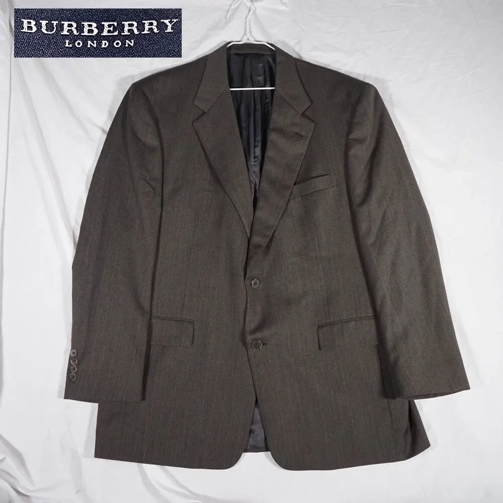Burberry Brown Pinstripe Herringbone Blazer 44R  See Photos